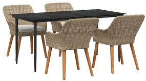 Conjunto de Jantar de Jardim 5 Peças Bege em Rattan Sintético