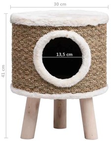 Ninho para gatos c/ pernas de madeira 41 cm ervas marinhas