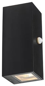 Candeeiro de parede preto 2 luzes IP44 com sensor de movimento - Baleno