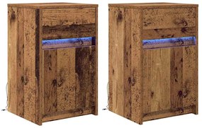 Criado-mudo LED 2 pcs Madeira antiga 38 x 34 x 61 cm Aglomerado