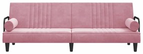 Sofá-cama com apoio de braços veludo rosa