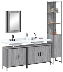 vidaXL 4 pcs Conjunto móveis casa de banho madeira proc. cinza sonoma