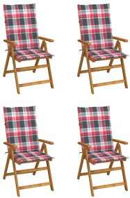 vidaXL Cadeiras jardim reclináveis c/ almofadões 4 pcs acácia maciça