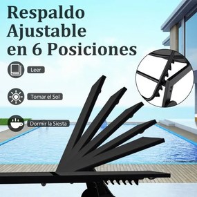 Conjunto de Espreguiçadeira jardim e Mesa de vidro temperado com Encosto ajustável com Rodas para jardim e exterior Preto
