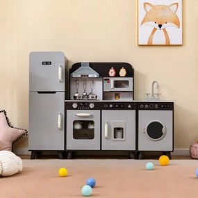 Conjunto de cozinha infantil com geladeira e máquina de lavar - cinza