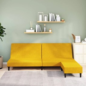 Sofá-cama de 2 lugares com apoio de pés veludo amarelo