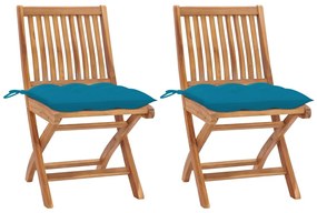 vidaXL Cadeiras de jardim c/ almofadões azul-claro 2 pcs teca maciça