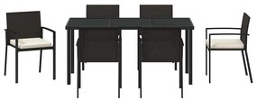 Conjunto de Jantar de Jardim com 7 Peças em Poli Rattan Preto