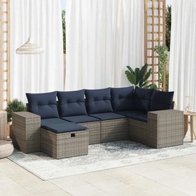 6 pcs conjunto sofás de jardim com almofadões vime cinzento