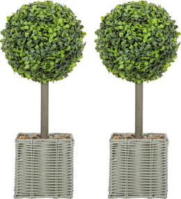 HOMCOM Conjunto de 2 plantas artificiais, árvores artificiais resistentes a UV em vaso, adequadas para interior e exterior, plástico, cimento, verde | Aosom Portugal