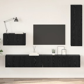 vidaXL Gabinete de TV de Parede com prateleira Outros com armazenamento com porta 4 pcs Carvalho Preto