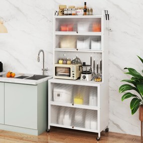 Armário de cozinha de 6 níveis buffet  com estantes Portas com Bancada para micro-ondas 80 x 40 x 178 cm Branco