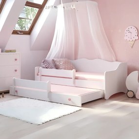 Cama infantil dupla Emma II branca 160x80 puxadores rosa - colchão e estrado incluído