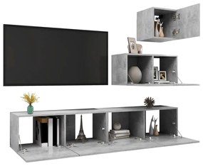 4 pcs conjunto de móveis de TV derivados madeira cinza cimento