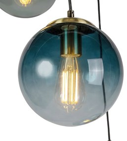 LED Candeeiro de suspensão inteligente latão com 3 WiFi ST64 com vidro azul - Pallon Art Deco