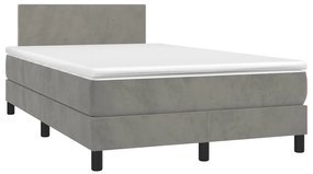 Cama box spring c/ colchão/LED 120x200 cm veludo cinzento-claro