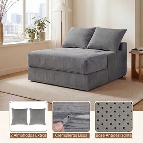Sofá-Cama Dobrável, 118 x 93 x 48 cm, Capas Removíveis e Laváveis na Máquina, Cinzento