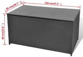 Caixa de arrumação para jardim 120x50x60 cm vime PE preto