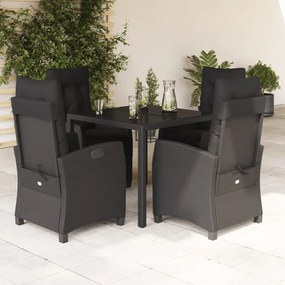 vidaXL 5 pcs conjunto de jantar p/ jardim c/ almofadões vime PE preto