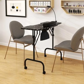 Mesa de manicure dobrável com aspirador de pó elétrico Luz LED 4 rodas com travão 90 x 40 x 77 cm Preta