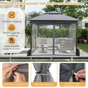Pérgula jardim de 3 x 3 m com rede mosquiteira, com 4 sacos de areia e teto duplo, impermeável, estável, cinza.