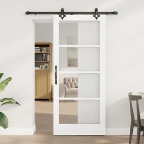 Porta Deslizante vidaXL com Conjunto de Ferragens Branca 86x198.5 cm Madeira Sólida de Pinus