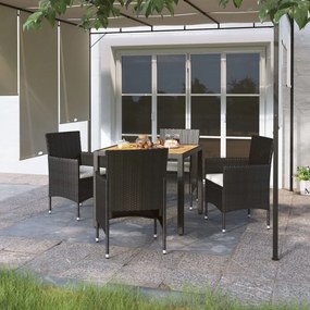 vidaXL 5 pcs conjunto de jantar p/ jardim vime PE/acácia maciça preto