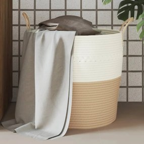 vidaXL Cesto de arrumação Ø43x38 cm algodão bege e branco