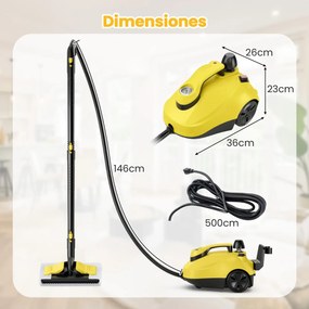 Máquina de limpeza a vapor portátil 2000W com tanque 1,8L de alta pressão 5 bar Máquina de limpeza de carpetes para uso doméstico Amarelo