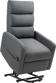 HOMCOM Poltrona relax elétrica com assistência de elevação, controle remoto, espuma macia, bolso lateral, revestimento com aspecto de linho, cinza | Aosom Portugal