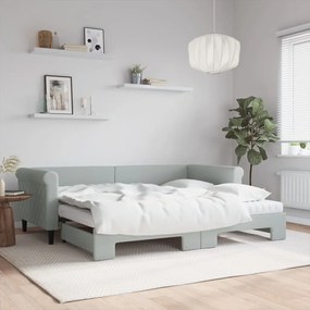 vidaXL Sofá-cama c/ gavetão e colchões 90x200 cm veludo cinzento-claro