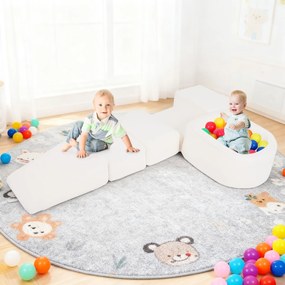 Blocos de espuma para crianças suave de 5 peças com piscina de bolinhas (NÃO INCLUIDAS) e capas Sherpa bege