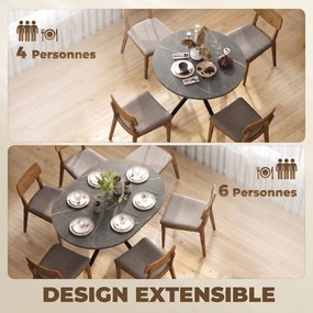Mesa de Jantar Extensível Oval, 100-135 x 100 x 75 cm (CADEIRAS NÃO INCLUIDAS), para 4 a 6 Pessoas, Preto