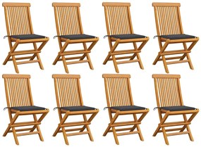 Cadeiras de jardim c/ almofadões antracite 8 pcs teca maciça