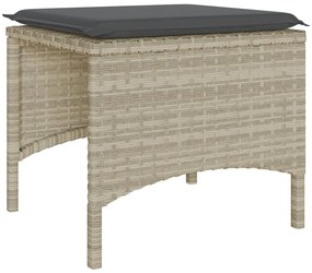 Sofá de jardim 2 lugares com mesa e bancos vime PE cinza-claro