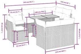 9 pcs conjunto de sofás p/ jardim c/ almofadões vime PE preto