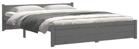 Estrutura de cama casal 135x190 cm madeira maciça cinzento