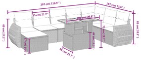 9 pcs conjunto de sofás p/ jardim c/ almofadões vime PE preto