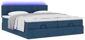 Estrutura de cama otomana com colchões 200x200cm tecido azul