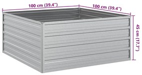 Canteiro elevado jardim 100x100x45 cm aço galvanizado prateado