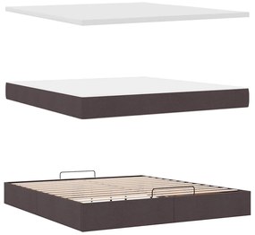 Estrutura de cama otomana com colchão tecido castanho escuro