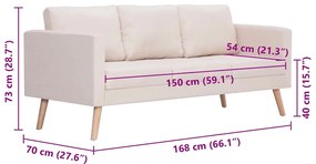 Sofá de 3 lugares em tecido cor creme