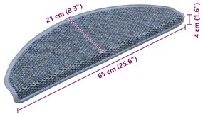 Tapetes escada adesivos aspeto sisal 15 pcs 65x21x4 cm azul