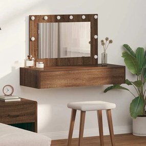 vidaXL Mesa de Maquilhagem de Parede com Luzes LED Carvalho Castanho
