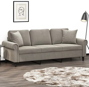 vidaXL Sofá 3 lugares c/ almofadas/almofadões 180cm tecido cinza-claro