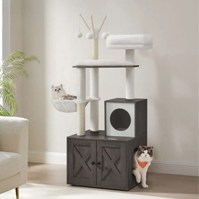 Arranhador para Gatos 2 em 1 com caixa de areia 140 cm de altura cinza neblina