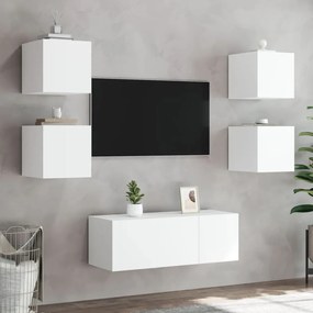Móveis de parede p/ TV com luzes LED 2 pcs 30,5x35x30 cm branco
