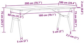 Mesa de jantar estrutura em Y 200x100x75 cm pinho/ferro fundido