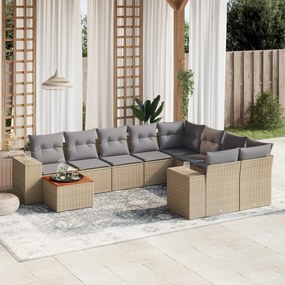 10 pcs conjunto de sofás p/ jardim com almofadões vime PE bege