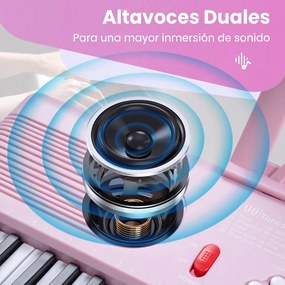 Teclado de piano portátil de 61 teclas com suporte para partituras, microfone, autocolantes de notas e bolsa – 58 x 18 x 5 cm – Rosa